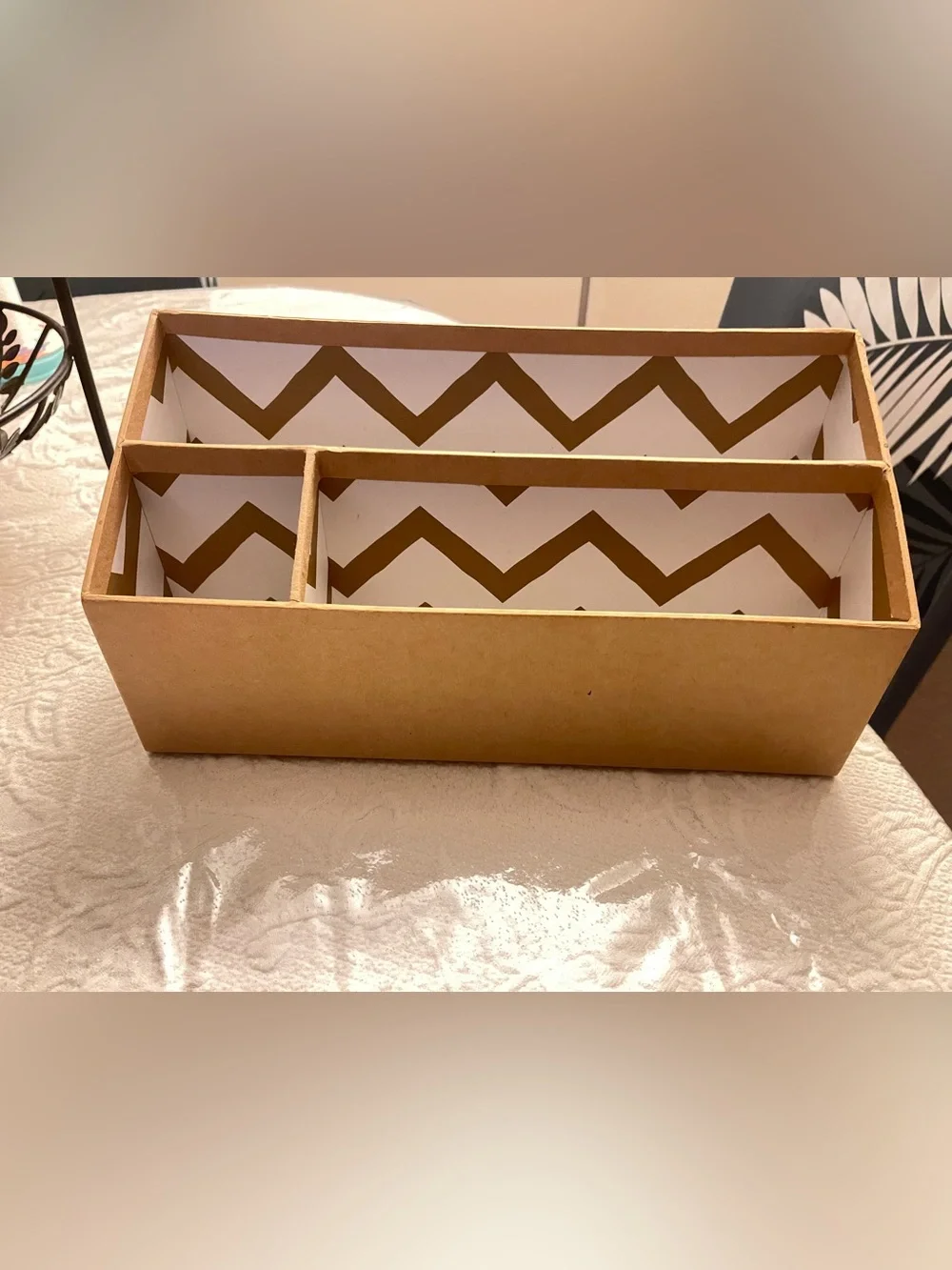 Two Zebra Print Fabric Drawer Organizer & Chevron Jewelry Organizer.